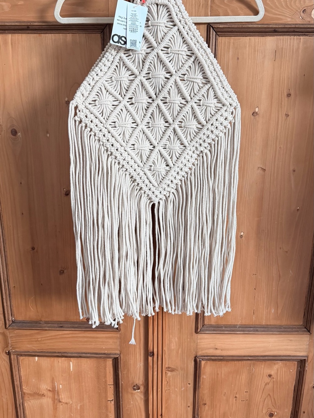 NWT ASOS Cream Macramé Handbag with Tortoise Shell Handles